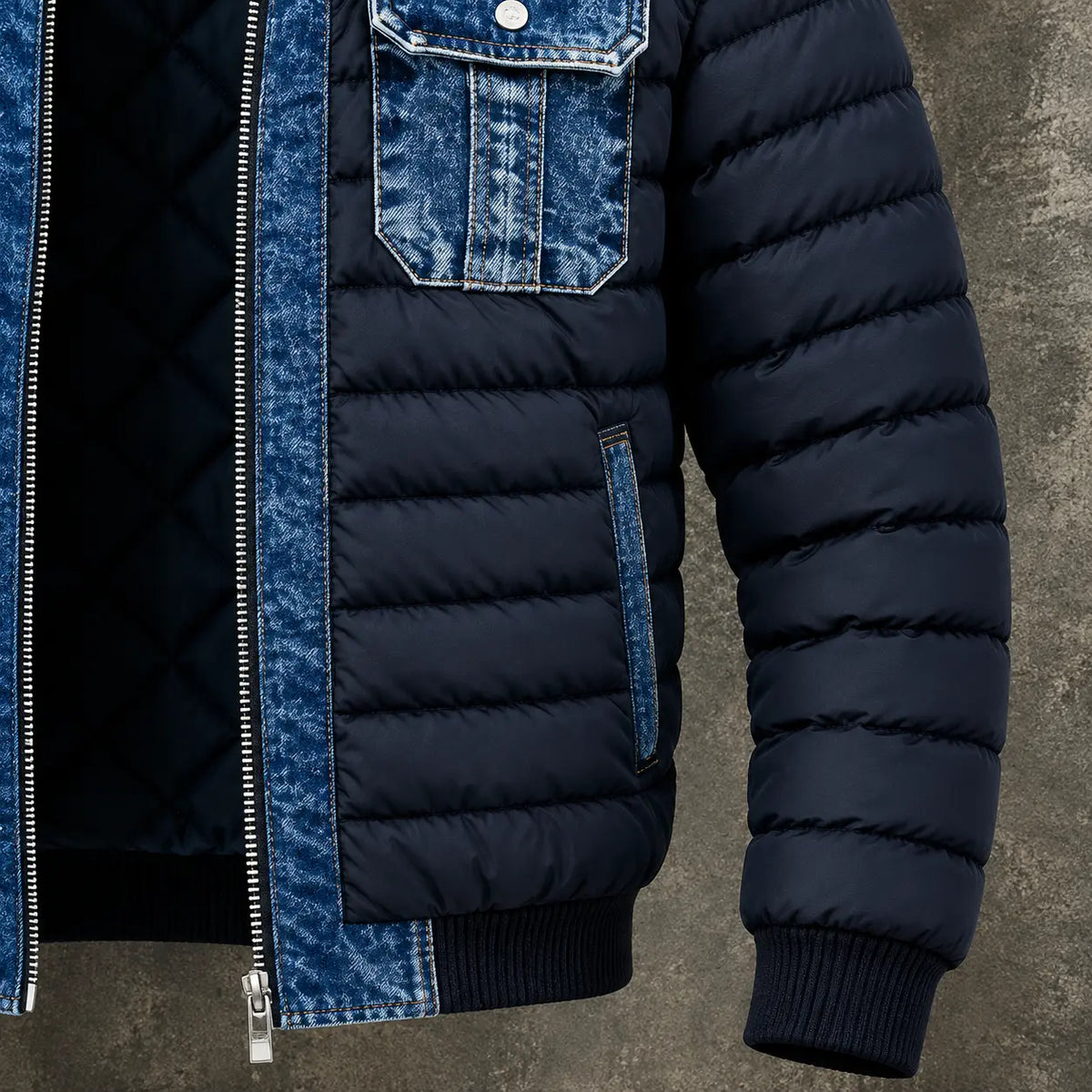 Chaqueta híbrida de mezclilla acolchada
