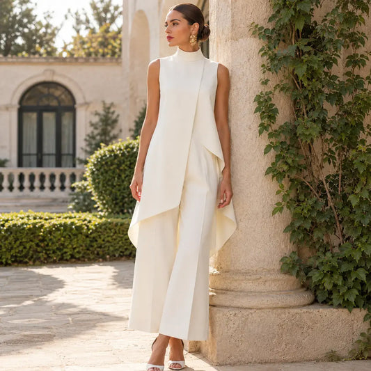 Conjunto de jersey de cuello alto y pantalón palazzo