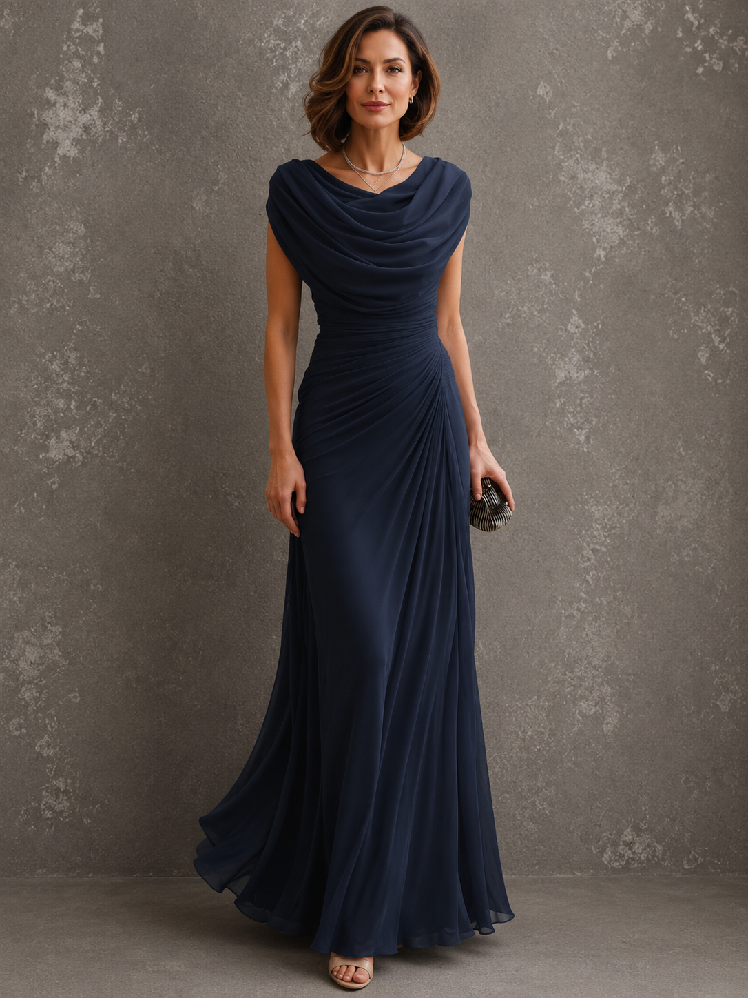 Vestido largo sin mangas con drapeado
